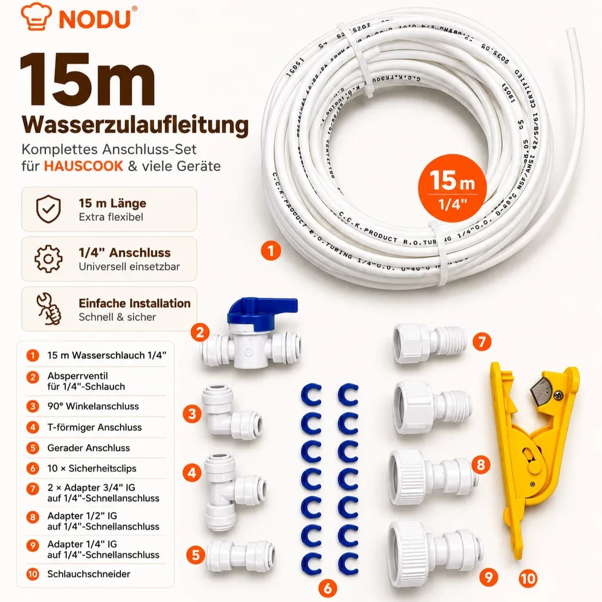 Wasserschlauch-Set 15m inkl. Adapterzubehör