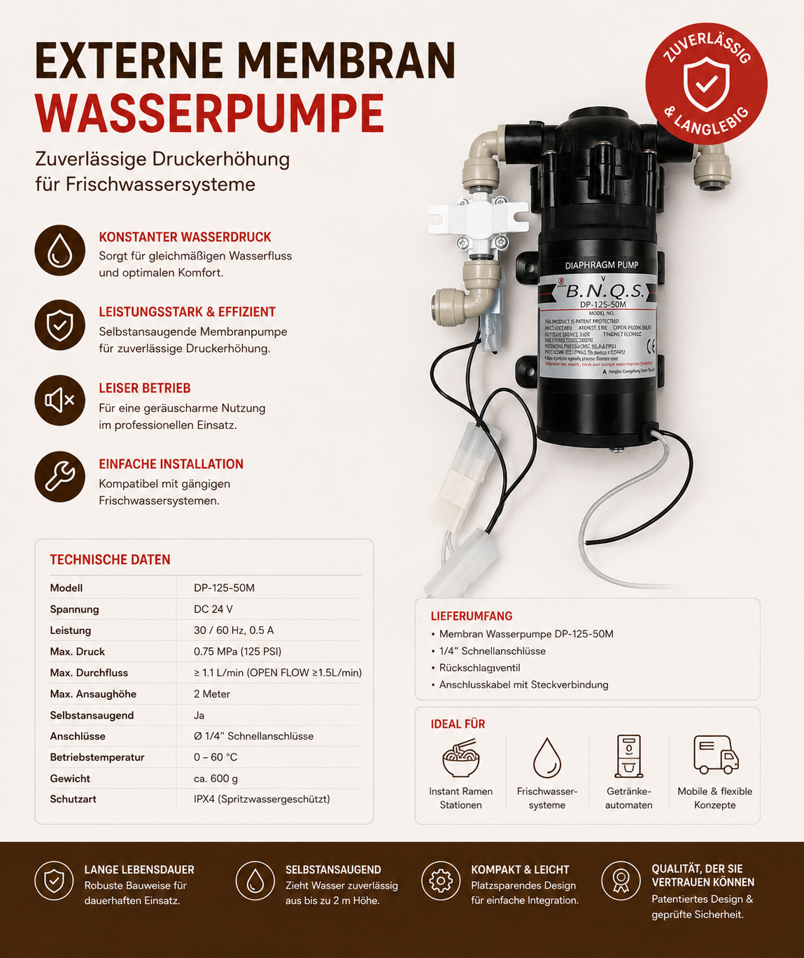 Externe Membran-Wasserpumpe für HAUSCOOK Ramen Cooker