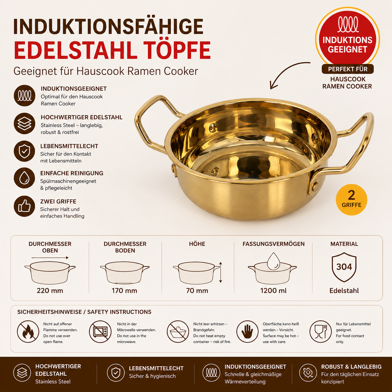 Induktion Edelstahltöpfe Original HAUSCOOK (10 Stk.)
