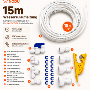 NODU 15m Schlauch-Set – Komplett-Kit für Festwasseranschluss HAUSCOOK Ramen Cooker