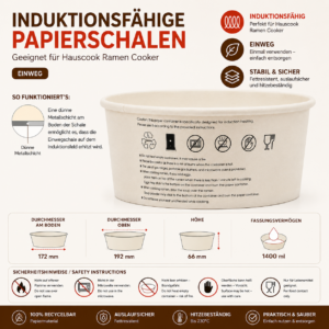Induktionsfähige Papierschalen für HAUSCOOK Ramen Cooker (50 Stk.)